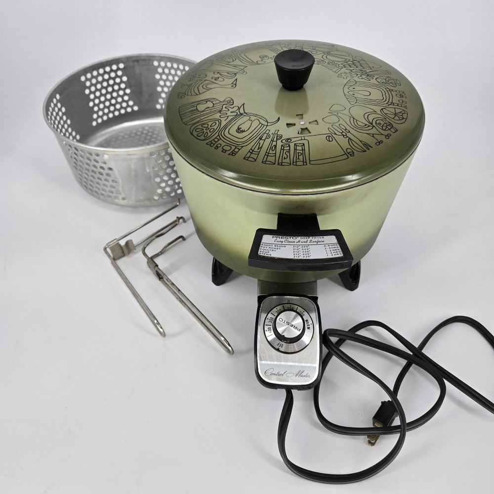 Vintage 1970 Presto Retro Avocado Green Electric Deep Fryer 4 Quart Works Animal